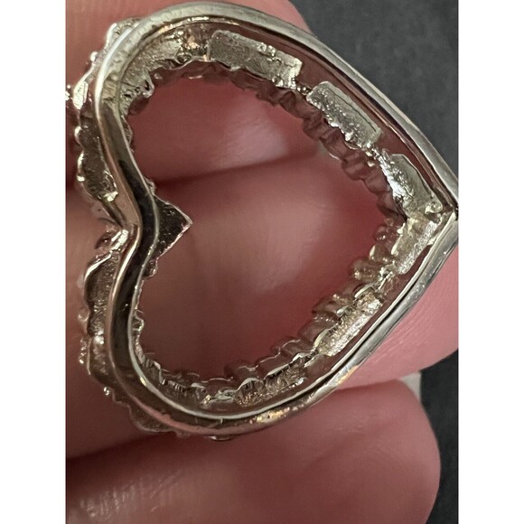 Vintage Open Heart Love Pendant Crystal Clear Stones Silvertone Unmarked - Picture 2 of 13